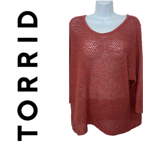 torrid Sweaters - TORRID Womens Eyelet Open Knit 3/4 Sleeve Sweater Terracotta Size 2